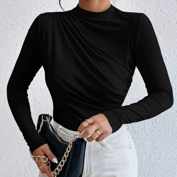 Minimalist Ruched Solid Bodysuit black - Picture 5 of 5